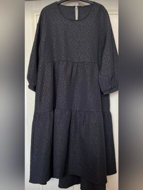 Zara Black Textured Tiered Dress
